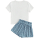 Shein Girls Ditsy Floral & Figure Graphic Tee & Belted Shorts