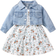 Shein Baby Flap Pocket Denim Jacket & Floral Print Ruffle Hem Cami Dress