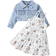 Shein Baby Flap Pocket Denim Jacket & Floral Print Ruffle Hem Cami Dress