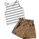 Shein Girls Striped Tank Top & Paperbag Waist Belted Shorts Set
