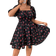 Shein Cherry Print Lantern Sleeve Square Neck Plus KneeLength Dress With Drawstring Waist