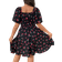 Shein Cherry Print Lantern Sleeve Square Neck Plus KneeLength Dress With Drawstring Waist