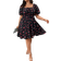 Shein Cherry Print Lantern Sleeve Square Neck Plus KneeLength Dress With Drawstring Waist