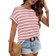 Shein Womens Summer Striped Printed Round Neck Short Sleeve Casual TShirt