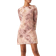 New Look flocked floral mesh mini dress in pink pattern