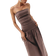 PrettyLittleThing Stretch Woven Bandeau Ruched Maxi Dress - Taupe