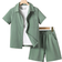 Shein Boys Solid Pocket Patched Button Up Shirt & Shorts Without Tee
