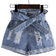 Shein Toddler Girls Paperbag Waist Ripped Roll Hem Belted Denim Shorts