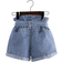 Shein Toddler Girls Paperbag Waist Ripped Roll Hem Belted Denim Shorts