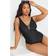 Yours Blanket Stitch Plunge Swimsuit - Black
