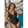 Yours Blanket Stitch Plunge Swimsuit - Black