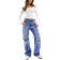 Bershka Mellanblå Jeans Med Vida Ben Och Slitna - Knän