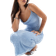 Bershka Cowl Neck Lace Overlay Maxi Dress - Baby Blue