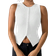 Shain Chiquease Women's Casual Fitted Ribbed Hem Split Back Tank Top - White