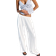 Bershka Wide Leg Rustic Double Cloth Pants - White