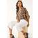 Roman Animal Print Collar V-Neck Top - Natural