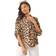 Roman Animal Print Collar V-Neck Top - Natural