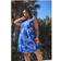 Yours Leaf Print Pleat Front Linen Dress - Blue