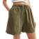 New Look Linen Blend Drawstring Waist Shorts - Green