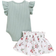 Shein Baby Girls' Letter Printed Short Sleeve Romper And Flower Print Skirt Set