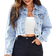 Shein Essnce Women's Solid Color Simple Long Sleeve Denim Jacket For Daily Wear