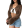 Shein Flirla Women's Spring Summer Casual Solid Color Hollow Out Knitted Cropped Cardigan,Long Sleeve Tops