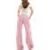 Stradivarius Flowing Textured Trousers - Pastel Pink