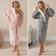 OHS Womens Dressing Gown Sherpa Fleece Soft Warm Heart Star Ladies PJ Loungwear Robe - Pink