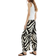 H&M Cropped Pull On Trousers - Cream/Black Patterned