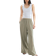 H&M Wide Linen Blend Trousers - Khaki/Striped