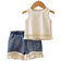 Shein Young Girls Solid Color Fringe Camisole And Denim Shorts Casual Outfit Summer