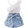 Shein Girls Cute And Playful Irregular Top Denim Shorts pcs Casual Childrens Outfit