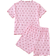 Shein Tween Girls' Pink Cherry Printed Short Sleeve Top And Shorts Casual Homewear Set