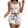 Shein Bowknot Decorated Heart Printed Cami Shorts Home Clothes White Set