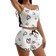 Shein Bowknot Decorated Heart Printed Cami Shorts Home Clothes White Set