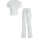 Shein Women's Y2K Autumn Casual Daily Sportswear Two Piece Set Solid Short Sleeve Round Neck Slim Straight Long Pants