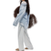 H&M Straight Trousers with Drawstring - Light Blue/White Striped
