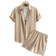 Shein Herr sommar enfrgad kortrmad skjorta och dragsko midjan Casual Set