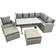 Fimous Rattan Garden Furniture Outdoor 9 Seater Corner Sofa Sets with Dining Table Chair 2 Big Footstools Light Grey Mixed Patio Dining Set