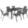 IDMarket Salon Jardin Madrid Table 150 Cm Et 6 Chaises Empilables Gris Anthracite Ensemble repas de patio, 1 Table incluse 6 Chaises