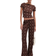 H&M Overlock Detail Crinkled Top - Dark Brown/Patterned