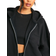 DSGN Studio Embroidered Zip Through Boxy Crop Hoodie - Black