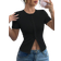 Shein Gloray Sexy Slim Fit Round Neck Solid Decoration Shirt-Hem Crop Top