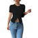 Shein Gloray Sexy Slim Fit Round Neck Solid Decoration Shirt-Hem Crop Top