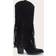 PrettyLittleThing Faux Suede Point Toe Fringed Heel Knee High Western Boots - Black