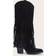 PrettyLittleThing Faux Suede Point Toe Fringed Heel Knee High Western Boots - Black