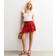 New Look Women's Plus Size Bright Red Textured Embroidered Lace Trim Tiered Mini Skirt - Red