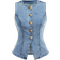 Shein Women's Casual Washed Button Front Sleeveless Denim Shirt