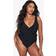 boohoo Womens Plus Swimwear Essentials Tummy Control Wrap Swimsuit - Black