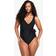 boohoo Womens Plus Swimwear Essentials Tummy Control Wrap Swimsuit - Black